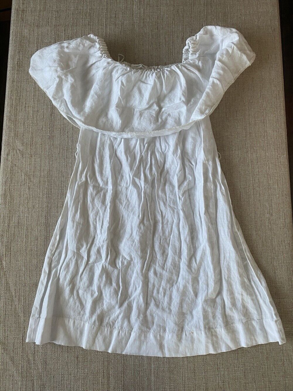 OUT OF OFFICE Trina Turk Vacation Ruffle 100% Linen Dress white S